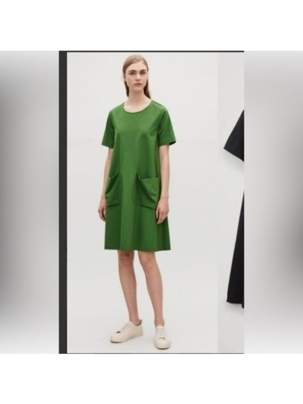 COS Tied Pocket Cotton A Line Dress Green size small